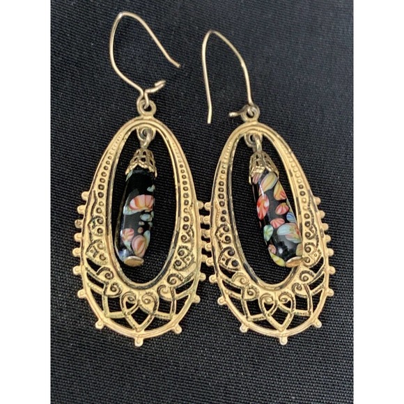 Vintage Millefiori Glass Drop Dangle Earrings - Picture 4 of 6